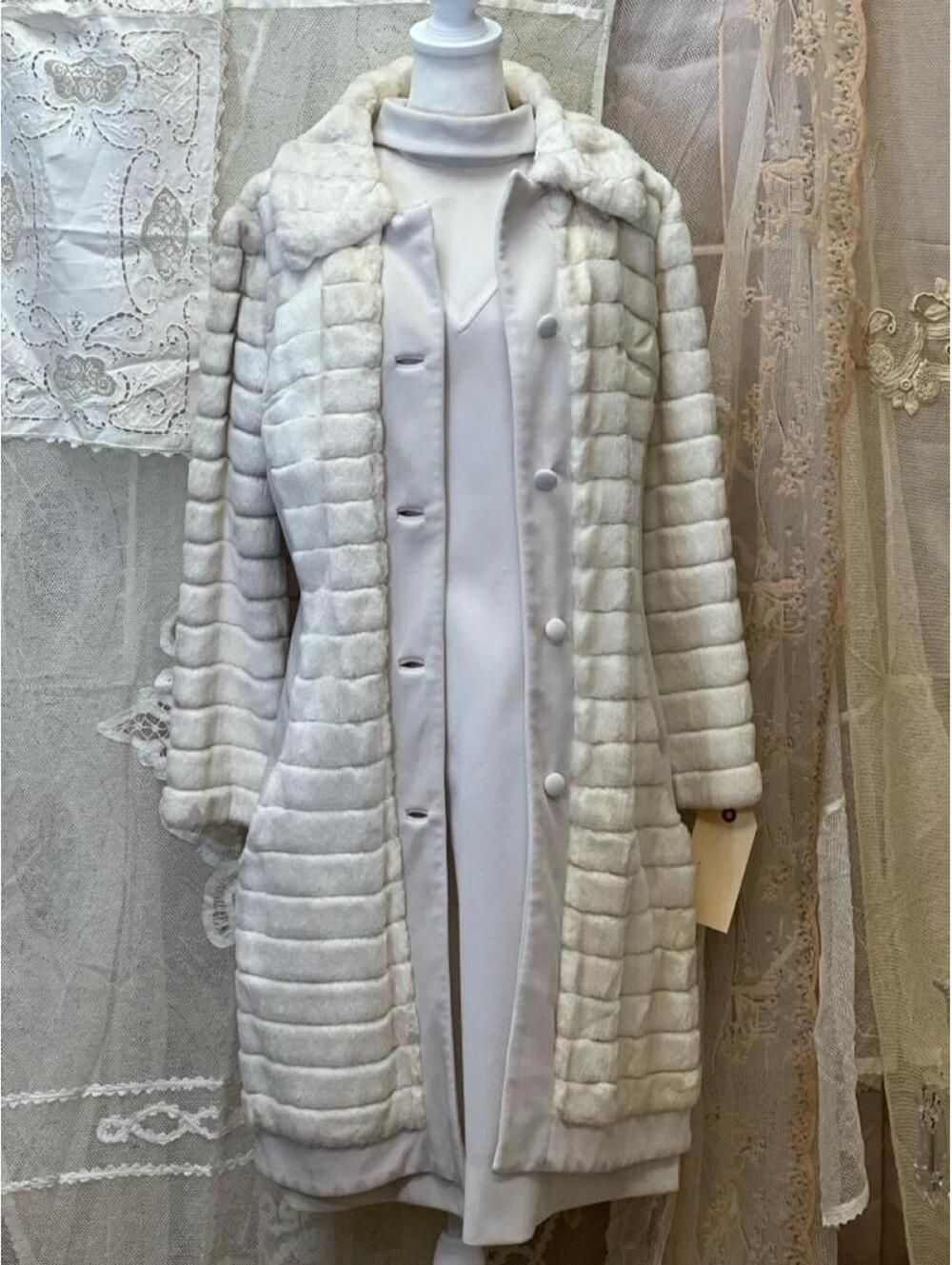 Vintage 1960's ribbed faux fur coat & matching shift dress